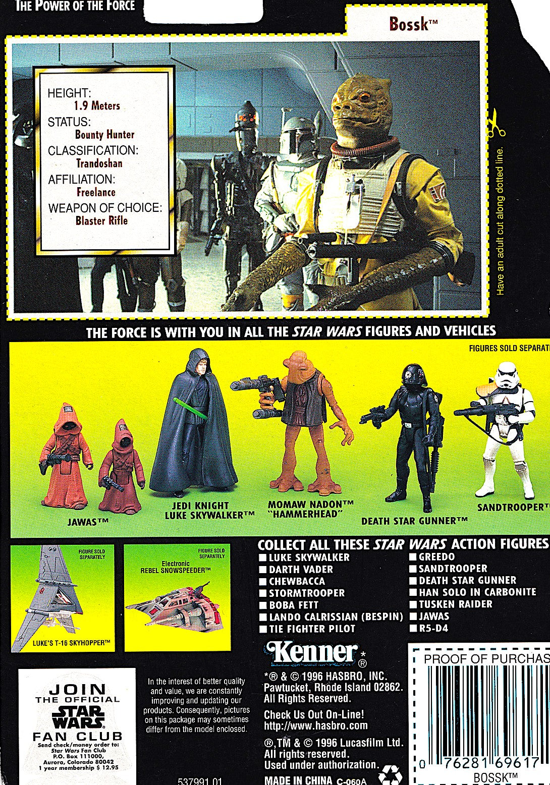 1996 Star Wars Power of the Force - Bossk (Green card - Holosticker)