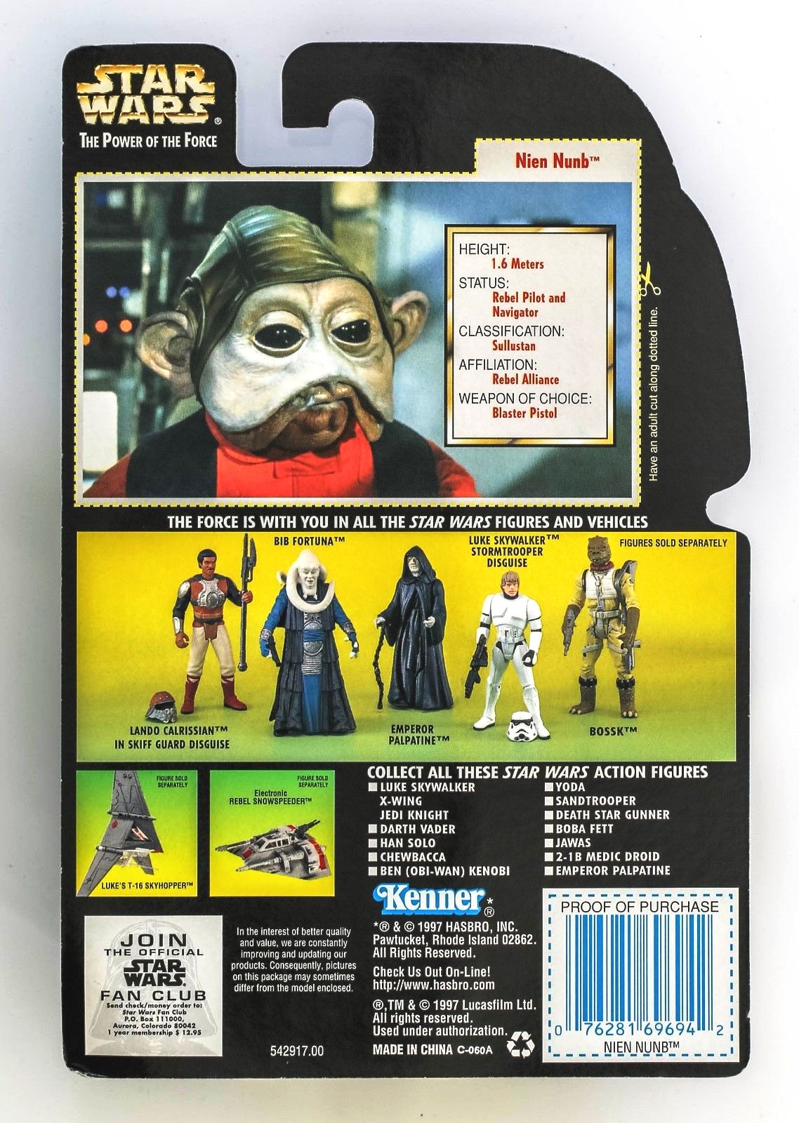 1996 Star Wars Power of the Force - Nien Nunb (Green card - Holosticker)