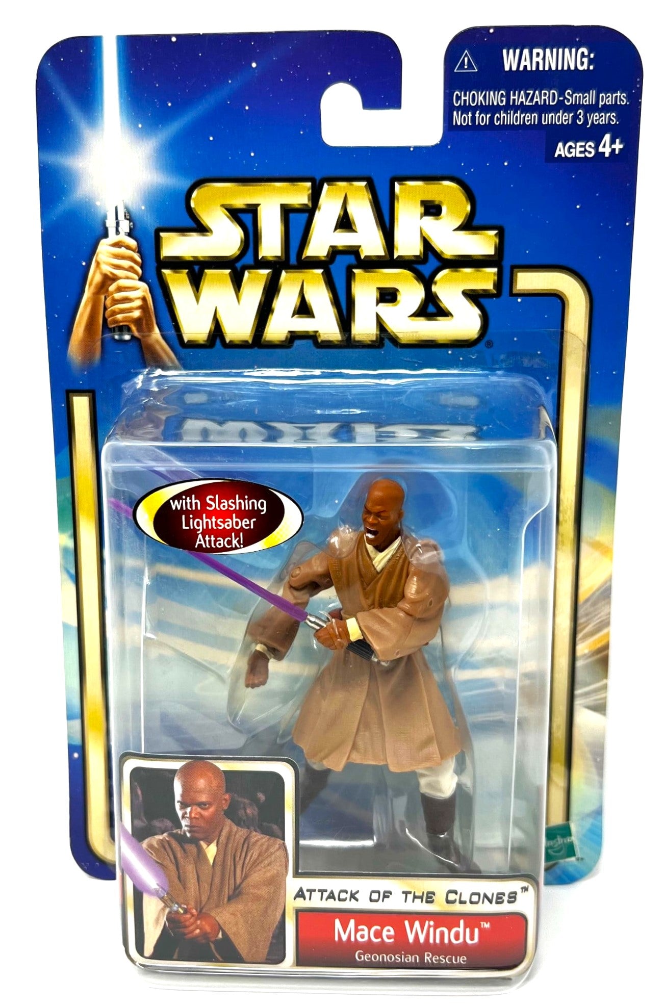 hasbro star wars 3.75 inch action figure mace windu attack of the clones geonosian rescue 2002