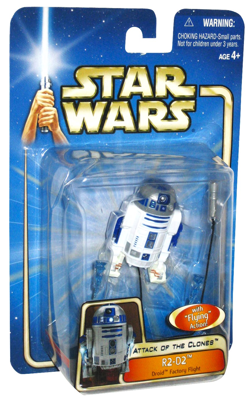 hasbro star wars attack of the clones 3.75 inch action figure r2-d2 droid factory flight blue saga 2003