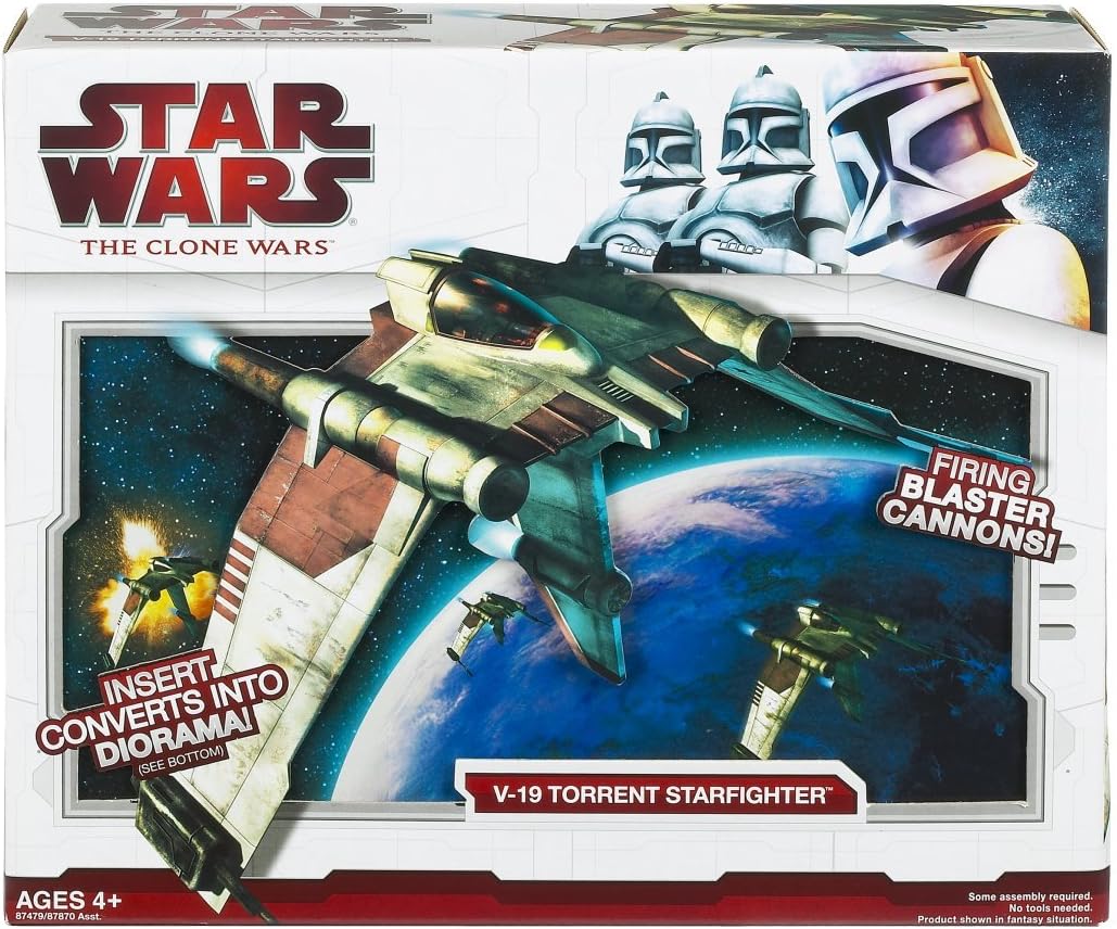 hasbro star wars v-19 torrent starfighter the clone wars republic 1:18 clone pilot