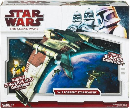 hasbro star wars v-19 torrent starfighter the clone wars republic 1:18 clone pilot