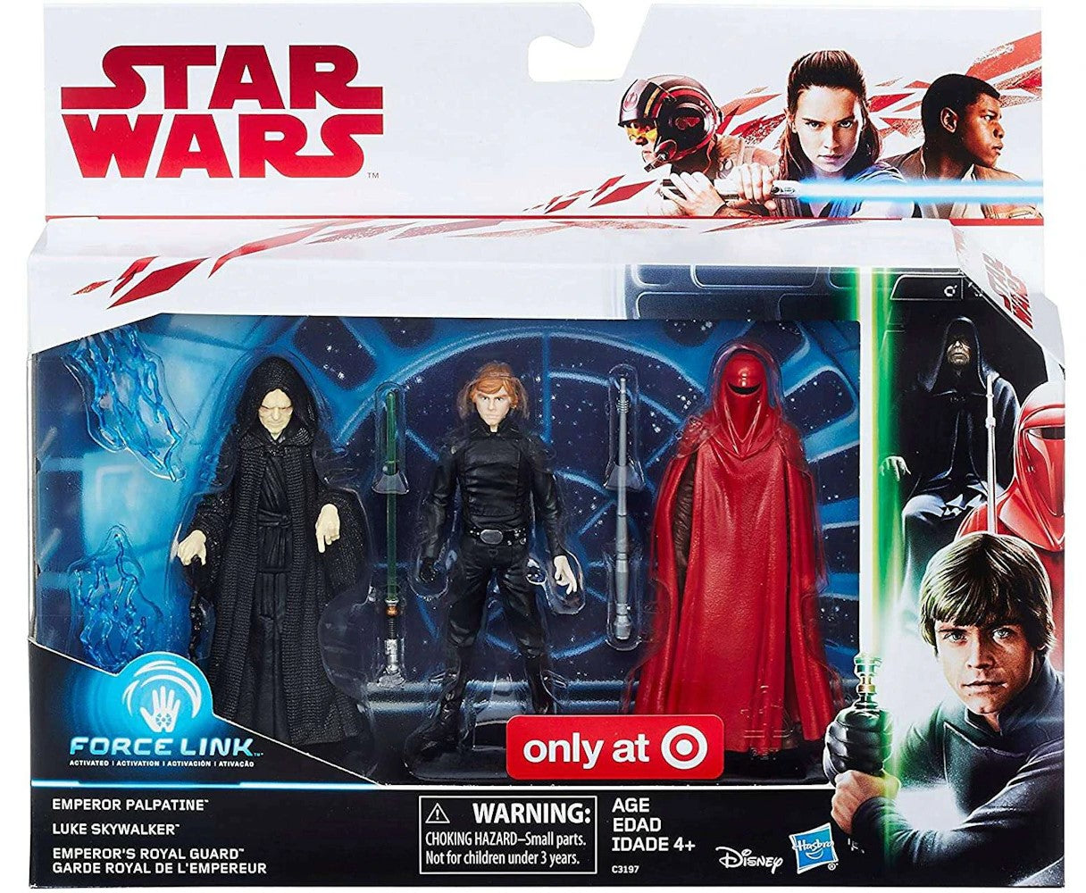 hasbro star wars force link battle pack return of the jedi luke skywalker emperor palpatine royal guard 1:18 action figure